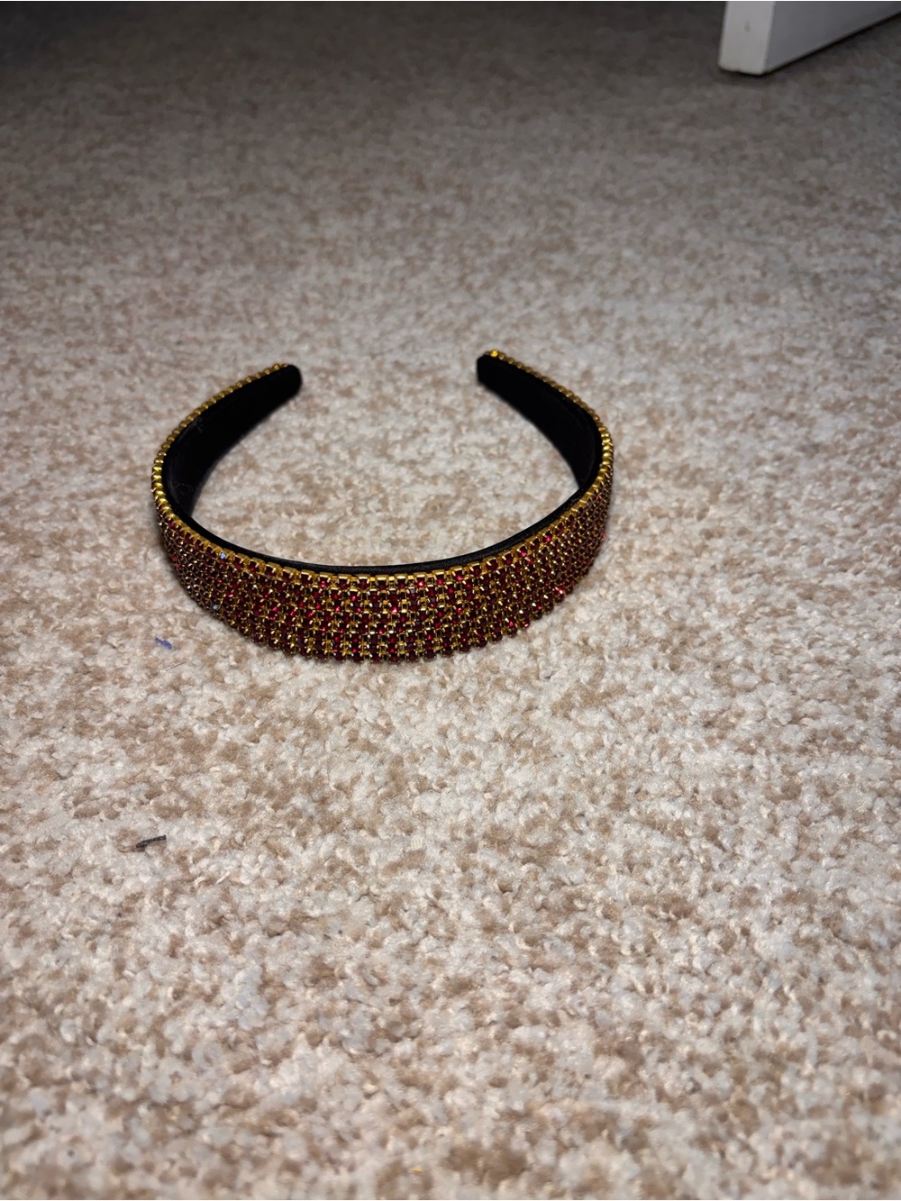 Gold-Tone Headband with Red Crystal Accents